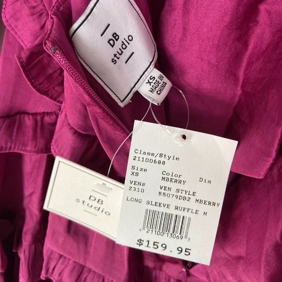 NWT DB Studio Long Sleeve ruffle mini dress Mberry size XS. - Picture 3 of 4